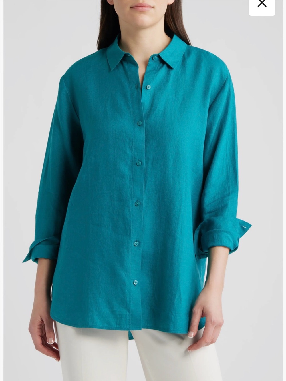 Eileen Fisher 100% Organic Linen Button-Front Women's Size Large Blouse A-lined